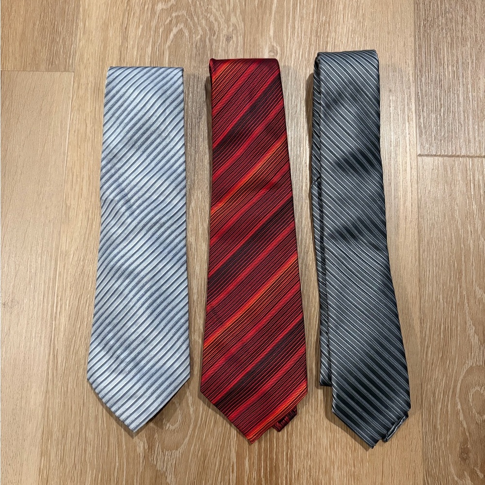 Lot Of 3 Men’s Used Ties - Express, Alfani, And Kenneth Cole Gray, Red, Black
